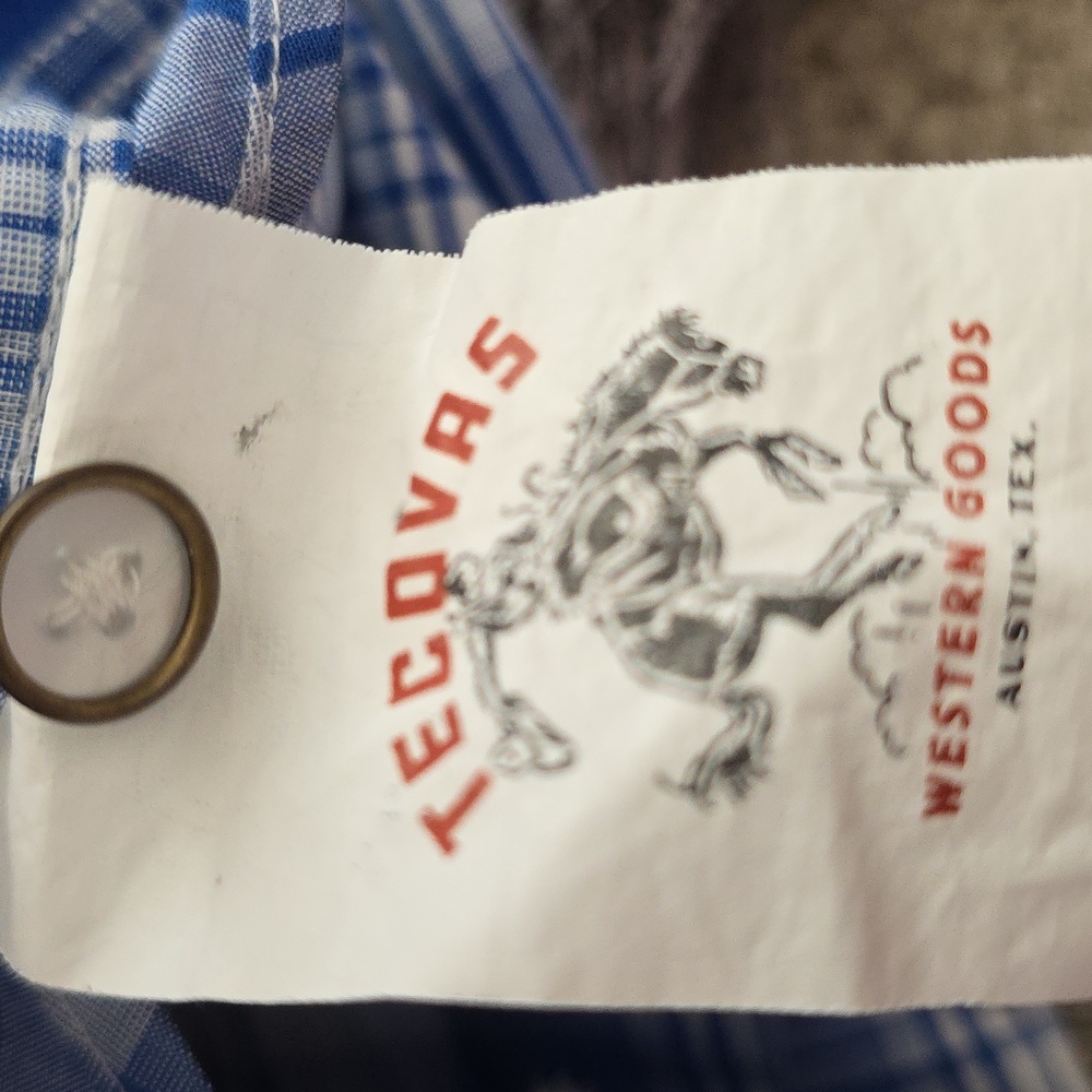 Tecovas Blue and White Checkered Casual Shirt Pearl Snap XxL - Picture 9 of 10